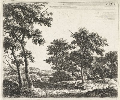Pastores descansando bajo un árbol Paisajes con árboles (título de serie) de Anthonie Waterloo