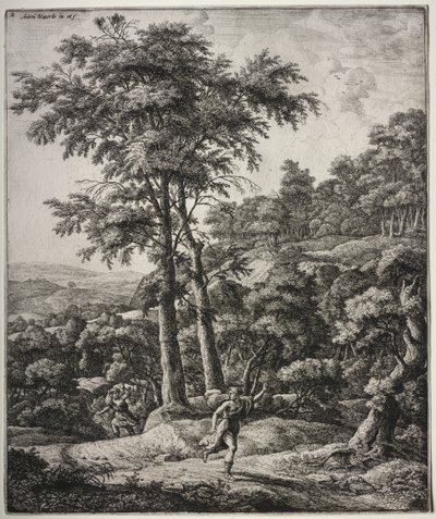 Seis grandes paisajes verticales con escenas de las Metamorfosis de Ovidio: Apolo y Dafne de Anthonie Waterloo
