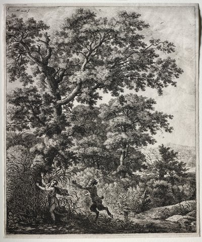 Seis grandes paisajes verticales con escenas de las Metamorfosis de Ovidio: Pan y Siringa de Anthonie Waterloo