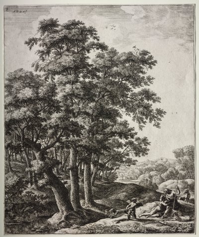 Seis grandes paisajes verticales con escenas de las Metamorfosis de Ovidio: Venus y Adonis de Anthonie Waterloo