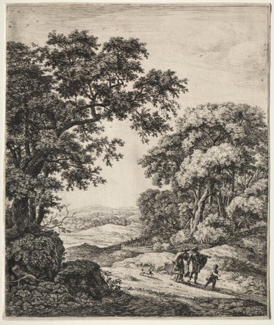 Seis grandes paisajes verticales con escenas del Antiguo Testamento: Abraham Despidiendo a Agar e Ismael de Anthonie Waterloo