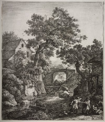 Seis grandes paisajes verticales con escenas del Antiguo Testamento: Séfora circuncidando a su hijo de Anthonie Waterloo