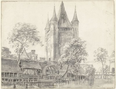 La puerta de la ciudad Altenbrücker Tor y el molino de agua de Lüneburg, cerca de Hamburgo de Anthonie Waterloo