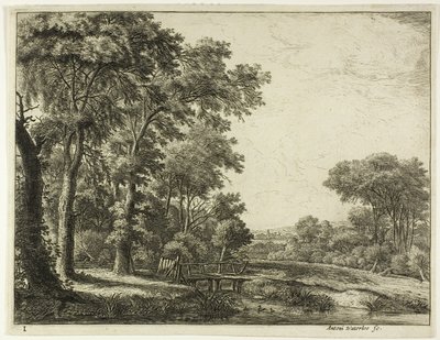 La entrada al bosque por el puentecito de madera de Anthonie Waterloo