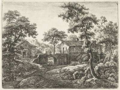 Puerta de entrada de un pueblo Paisajes, serie A (título de la serie) de Anthonie Waterloo
