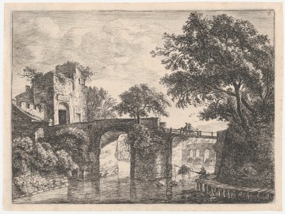 Dos puentes de piedra, siglo XVII de Anthonie Waterloo
