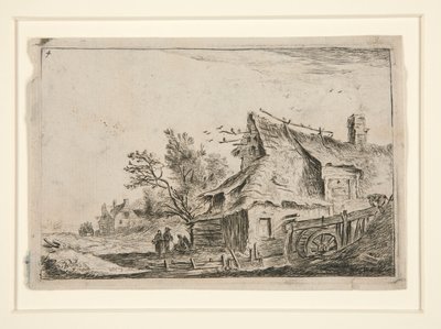 Pueblo con molino de agua, de un conjunto de 12 grabados de paisajes de Anthonie Waterloo