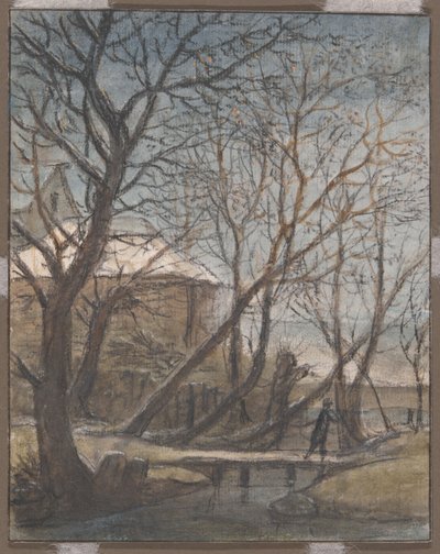 Paisaje invernal con un hombre cruzando de Anthonie Waterloo