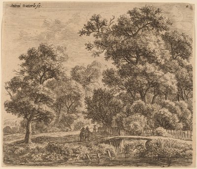 Paisaje boscoso con un puente de Anthonie Waterloo