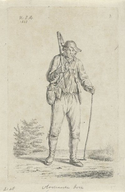 Granjero de las Ardenas con azada Agricultor de las Ardenas (título sobre el objeto) Agricultoras y agricultoras del Reino Unido de los Países Bajos (título de la serie) de Anthonie Willem Hendrik Nolthenius de Man