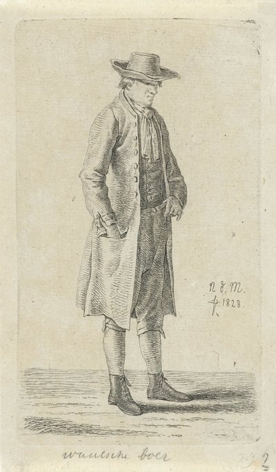 Hombre con la mano en el bolsillo de su chaqueta Granjero valón (título sobre objeto) 12 figuras de estudio (título de la serie) de Anthonie Willem Hendrik Nolthenius de Man