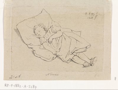 Niño dormido sobre una almohada de Anthonie Willem Hendrik Nolthenius de Man