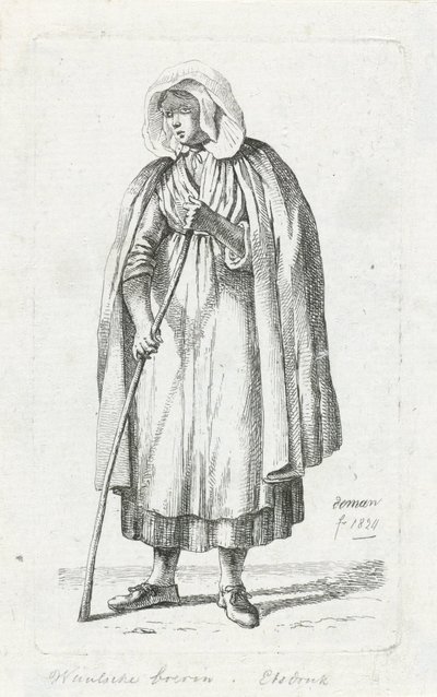 Mujer con capa y bastón Esposa de granjero valón (título sobre objeto) de Anthonie Willem Hendrik Nolthenius de Man