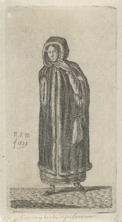 mujer con capa Kortrijk Miss (título sobre el objeto) 12 figuras de estudio (título de la serie) de Anthonie Willem Hendrik Nolthenius de Man