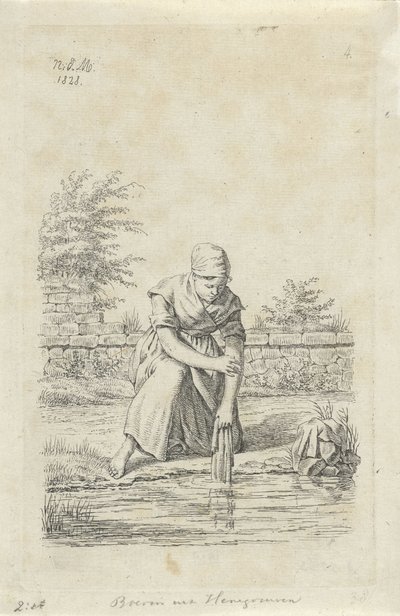 Mujer depiladora de Hainaut Agricultor de Hainaut (título sobre objeto) Agricultoras y agricultoras del Reino Unido de los Países Bajos (título de la serie) de Anthonie Willem Hendrik Nolthenius de Man