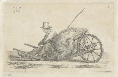 hombre que sienta, por, un, carretilla, con, heno de Anthonie Willem Hendrik Nolthenius de Man