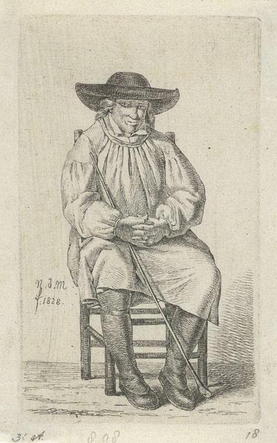 Hombre sentado con bastón 12 figuras de estudio (título de la serie) de Anthonie Willem Hendrik Nolthenius de Man