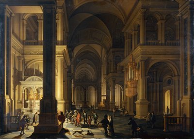 El interior de una iglesia protestante en la noche de Anthonie de Lorme
