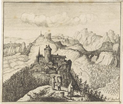 Paisaje montañoso con recolectores de uva de Anthonie de Winter (attributed to)