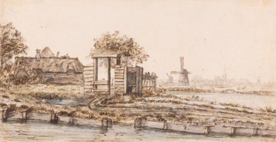 Una granja junto al agua cerca de un pueblo de Anthonie van Borssom