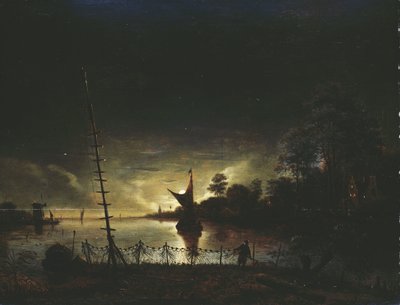 Paisaje iluminado por la luna de Anthonie van Borssom