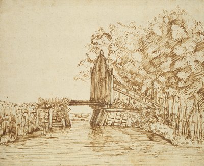 Pequeño puente sobre el agua y la puerta a la finca de Anthonie van Borssom