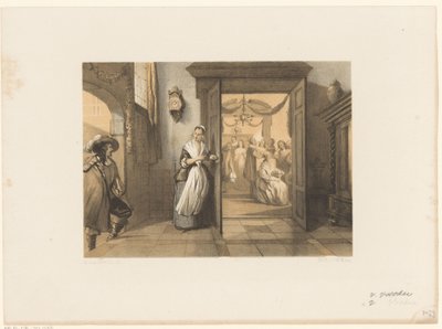 La mujer abre la puerta al hombre de Anthonie van Volkom