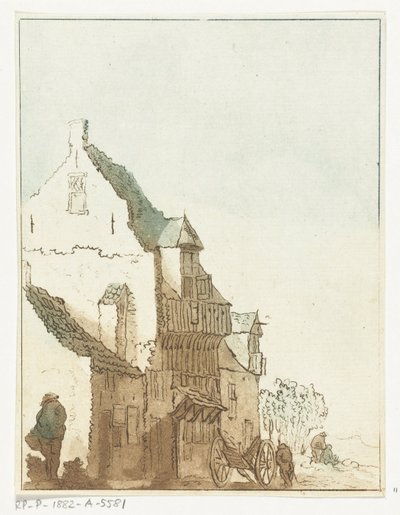 Casa con carretilla frente a la puerta. de Anthonie van den Bos