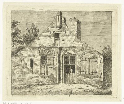Hombre en casa antigua, mirando por encima de la puerta de Anthonie van den Bos