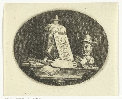 Bodegón con paleta, cuadro y busto de Mercurio de Anthonie van den Bos
