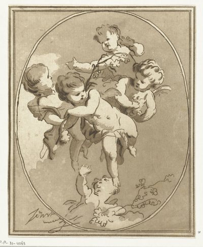 Cinco putti con sprays de flores de Anthonie van den Bos