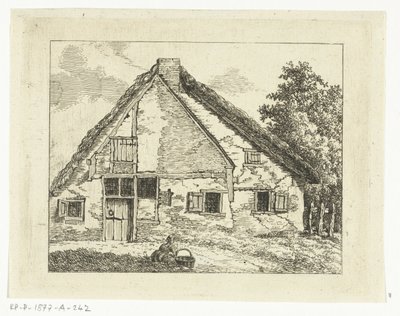 mujer, con, cesta, sentado, delante de, un, casa de Anthonie van den Bos