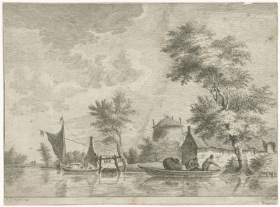 Paisaje de río con un pajar de Anthonij van der Haer