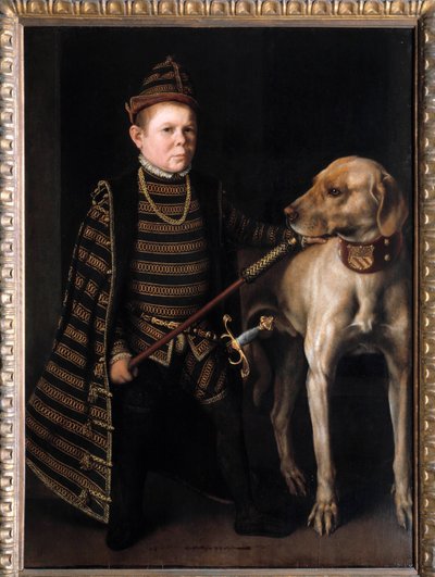 Retrato del enano del Cardenal Granvelle, Ministro de Carlos V. Pintura de Anthonis Moor Van Dashorst Anthonis, conocido como Antonio Moro (1517-1575/76). Siglo XVI de Anthonis Mor van Dashorst