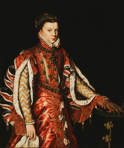 Retrato de Isabel de Valois, Reina de España, tres cuartos de longitud de Anthonis van Dashorst Mor