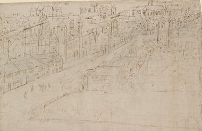 Panorama de Londres visto desde Southwark: Borough High Street con St Mary Overy, 1554 de Anthonis van den Wyngaerde