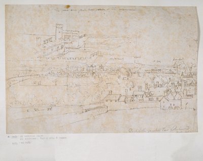 Hoja de estudios de los palacios de Hampton Court y Richmond y la campiña circundante de Anthonis van den Wyngaerde