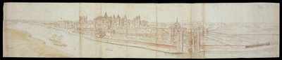 Vista del Palacio de Hampton Court desde el sur, con el río en primer plano, 1558 de Anthonis van den Wyngaerde