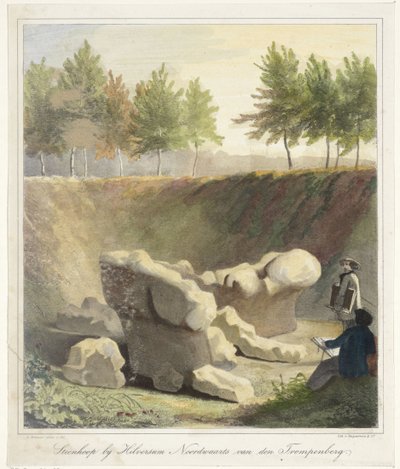 Cajones en una excavación arqueológica
Montón de piedras cerca de Hilversum hacia el norte desde den Trompenberg (título en el objeto) de Anthonius Brouwer