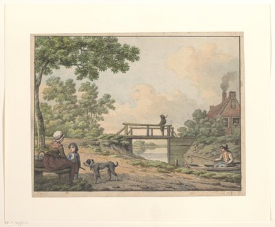 Paisaje con figuras y un puente cerca de una granja de Anthony Andriessen