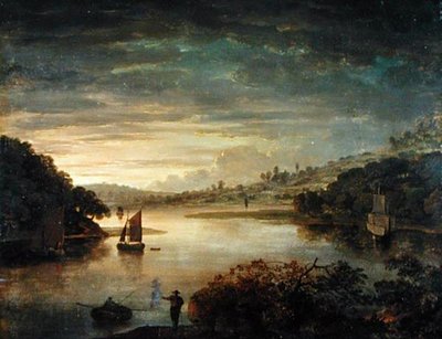 Vista del río Neath en Glamorganshire (óleo sobre tabla) de Anthony Devis