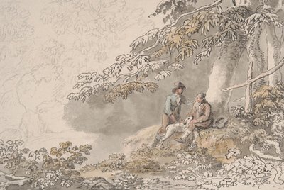 Dos niños y un perro en un bosque de Anthony Devis