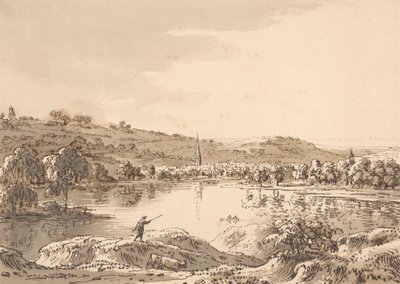 Un pueblo visto desde el otro lado de un lago de Anthony Devis