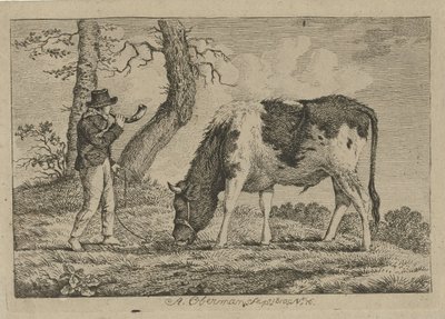 pastor con vaca Estudios de vacas, ovejas y cabras (título de la serie) de Anthony Oberman