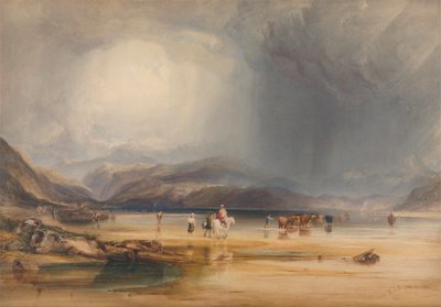 Vista de Snowdon desde las arenas de Traeth Mawr, tomada en el vado entre Pont Aberglaslyn y Tremadoc. de Anthony Vandyke Copley Fielding