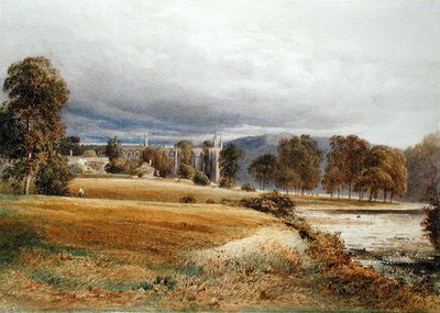 Abadía de Bolton desde el río Wharfe, vista sur, c.1825 (acuarela sobre papel) de Anthony Vandyke Copley Fielding