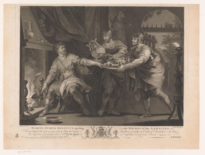 Manius Curius Dentatus rechaza los regalos de los samnitas Marcus Curius Dentatus rechazando los sobornos de los samnitas (título sobre el objeto) Pinturas del siglo XVII de la colección Devonshire (título de la serie) de Anthony Walker