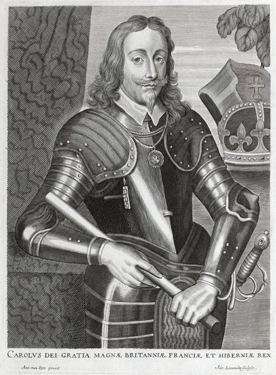 Carolus dei Gratia Magnae Britanniae, Franciae et Hiberniae (grabado en línea) de Anthony van (after) Dyck