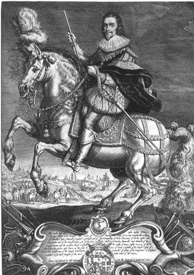 Retrato ecuestre de George Villiers, primer duque de Buckingham, grabado por Willem de Passe 1625 de Anthony van (after) Dyck