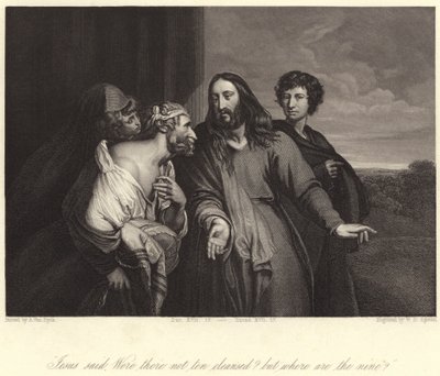 "Jesús dijo, ¿no fueron diez los limpiados? ¿pero dónde están los nueve?" de Anthony van (after) Dyck